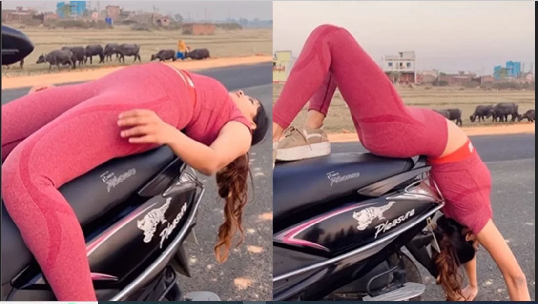 Yoga On Scooty: స్కూటీపై హాట్ యోగా.. ఏమన్నా తిప్పిందా ఈ అమ్మాయి.. వైరల్‌ వీడియో