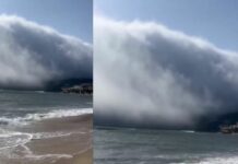 Clouds touching sea : దట్టమైన మేఘం సముద్రాన్ని తాకింది.. రోమాలు నిక్కబొడుచుకునే వీడియో ఇది