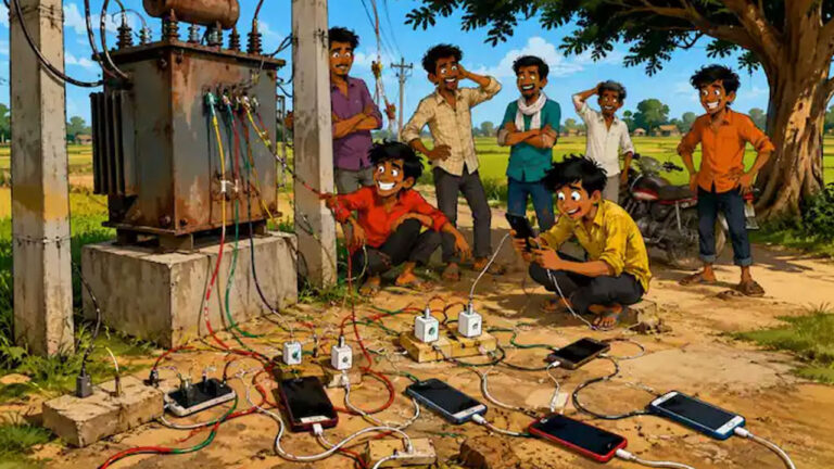 People charging phones from transformer: ఏకంగా ట్రాన్స్ ఫార్మర్ తోనే ఆ పని ..మీ గుండెలు బతకాలి రా